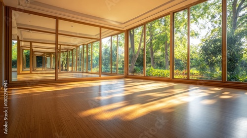 A serene home yoga studio with bamboo flooring