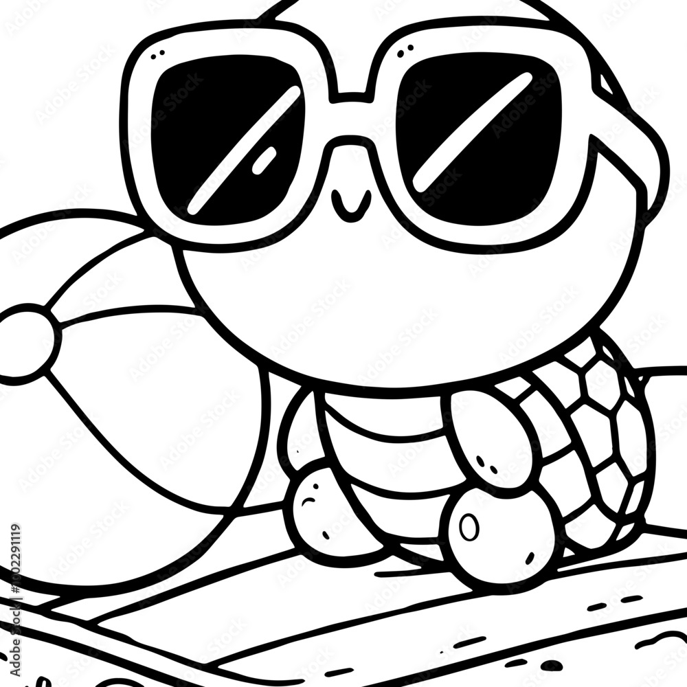 line Cute baby turtle wearing sunglasses on the beach line Cute baby turtle wearing sunglasses on the beach