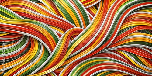 Abstract Wavy Lines in Red, Green, Yellow, and White - A Digital Art Composition