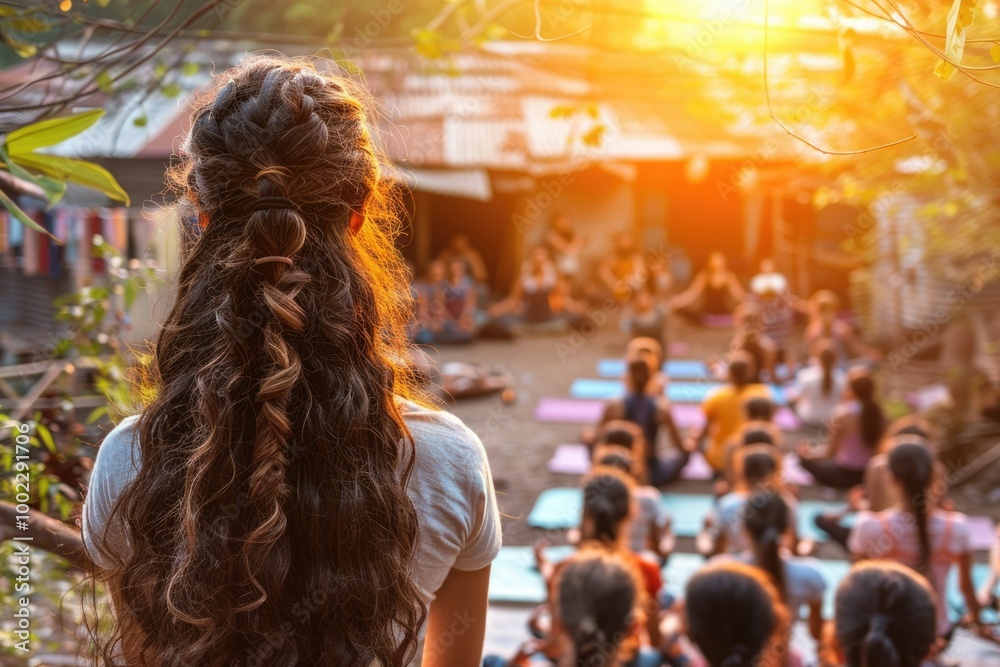 Women meditate in yoga class for peace and spiritual awareness. Women meditate in yoga class for peace and spiritual awareness.