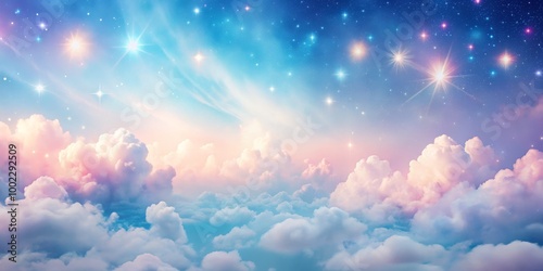 Celestial Dream A Pastel Sky Adorned with Glimmering Stars and Clouds