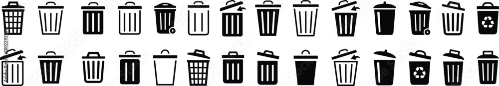 Trash icons set. Dust bin sign collection. Can or delete symbol. Recycle bin icon button. Dustbin icon in trendy flat and line design. wastage or garbage can. Rubbish Bin group Trash icons set. Dust bin sign collection. Can or delete symbol. Recycle bin icon button. Dustbin icon in trendy flat and line design. wastage or garbage can. Rubbish Bin group