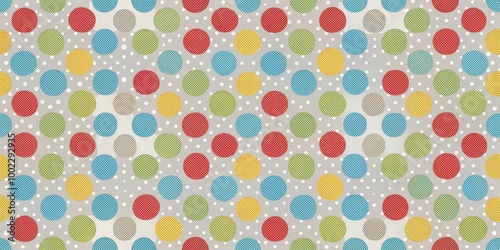 Colorful Polka Dot Pattern with a Distinctive Texture and Geometric Arrangement on a Gray Background