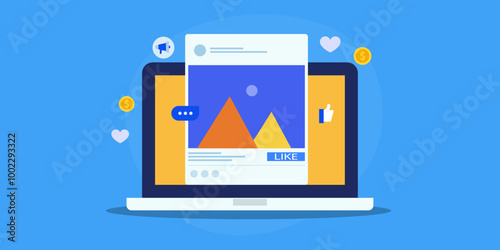 Sponsored post, increase reach and engagement of content using paid advertising strategy on social media platform conceptual vector illustration.