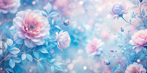 Dreamy Pastel Roses with Blue Leaves and Bokeh Background