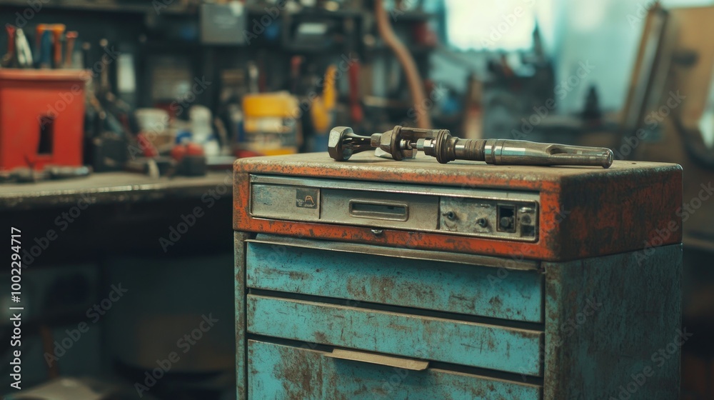 Rusty Tool Chest with Metal Tool Rusty Tool Chest with Metal Tool