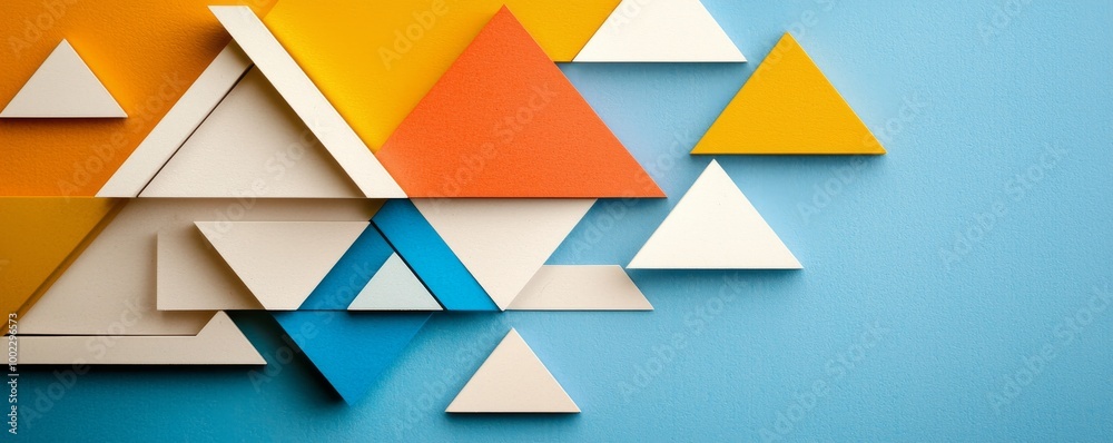 Illustrations in 3D using geometric triangles and polygons on a bright background Illustrations in 3D using geometric triangles and polygons on a bright background