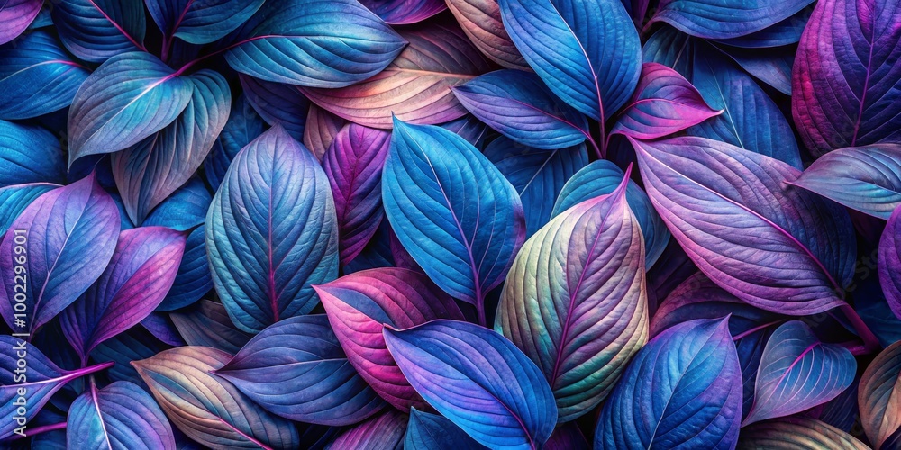 Neon Floral Tapestry Blue and Purple Leaves in Abstract Pattern Neon Floral Tapestry Blue and Purple Leaves in Abstract Pattern