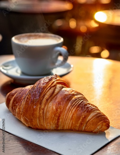 A warm croissant and coffee