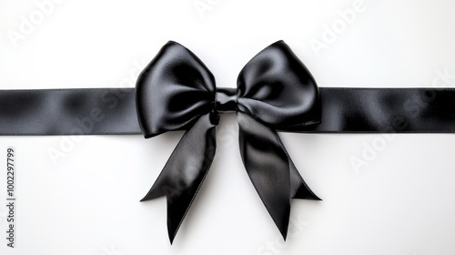 Black satin ribbon bow on white background