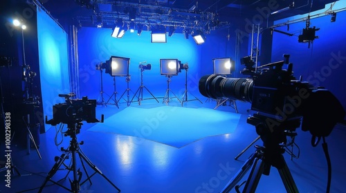 A video production studio featuring high-end cameras, lighting rigs, and backdrops for shooting commercial content.