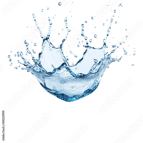 Blue water splash isolated against a transparent background
