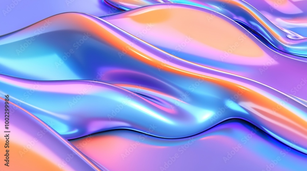 Fototapeta premium 3D neon holographic iridescent pattern, suitable for background wallpaper, banners, posters and covers. A fluid organic wave with a colorful gradient made from glass.