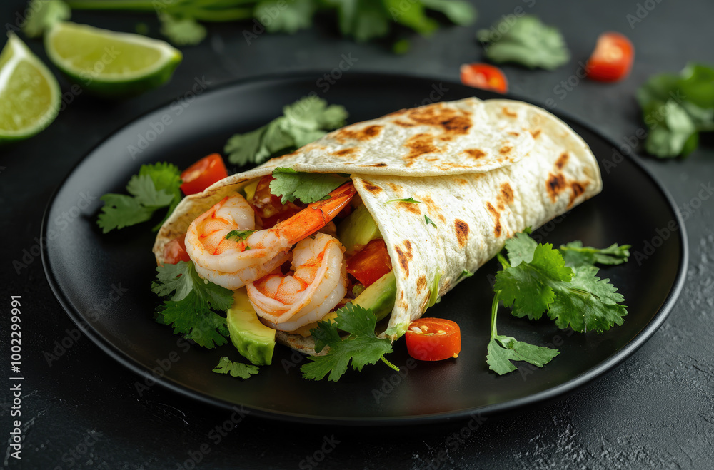 Vibrant Shrimp and Avocado Wrap with Lime Dressing for a Fresh Meal Option Vibrant Shrimp and Avocado Wrap with Lime Dressing for a Fresh Meal Option