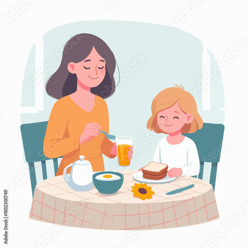 mother accompanying her child to eat