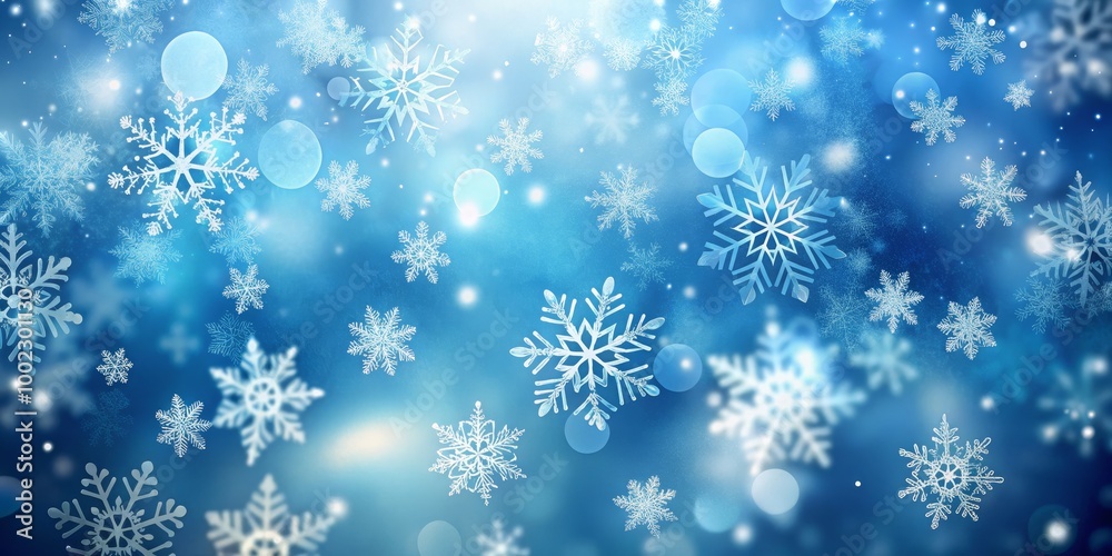 Winter Wonderland Snowflakes Dancing on a Blue Bokeh Background Winter Wonderland Snowflakes Dancing on a Blue Bokeh Background
