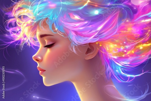 An abstract background showing the head of a beautiful woman with glowing colors