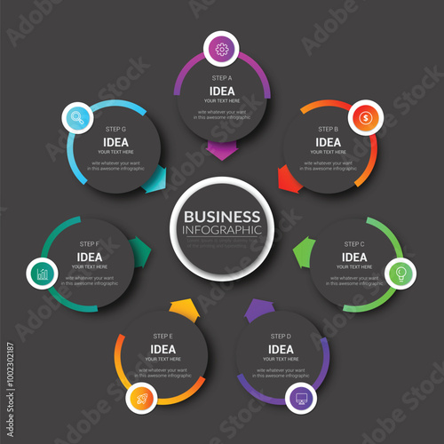 Modern Dark Colorful Realistic Circular Diagram Infographic Steps 