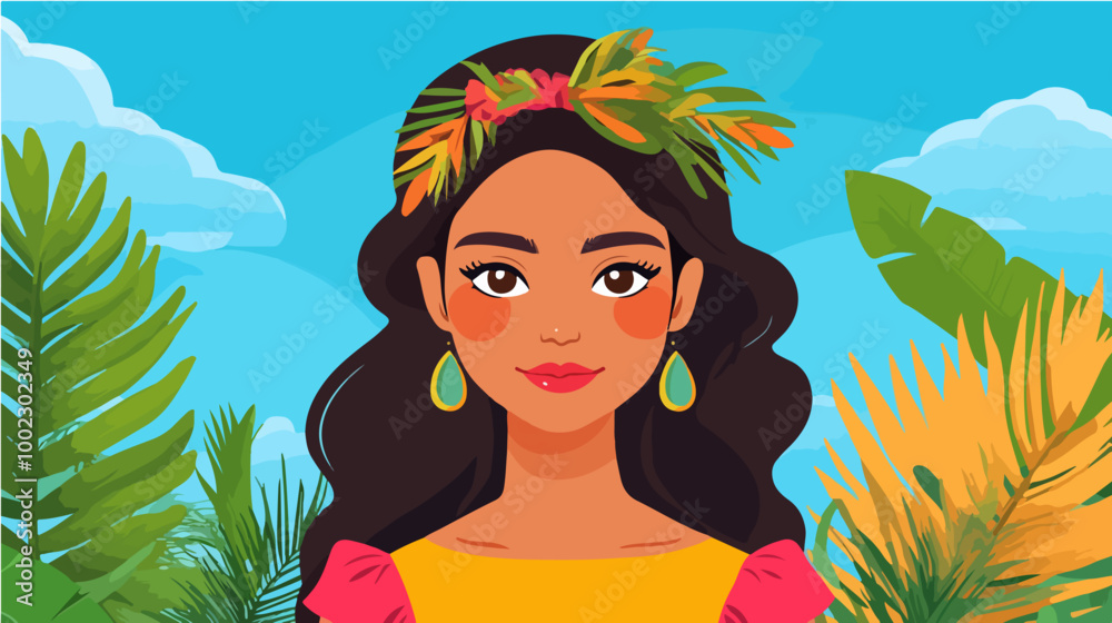 Illustration of a beautiful Latin American girl. Close-up portrait of a girl with Latin American features. Illustration of a beautiful Latin American girl. Close-up portrait of a girl with Latin American features.