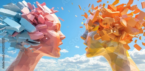 Stock illustration of an abstract illustration of two people in conflict. Concept of debate and argument.