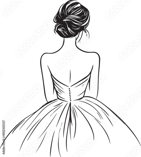 back of the bridal dress line drawing
