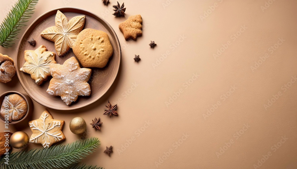 Christmas cookies on a light background with space for text