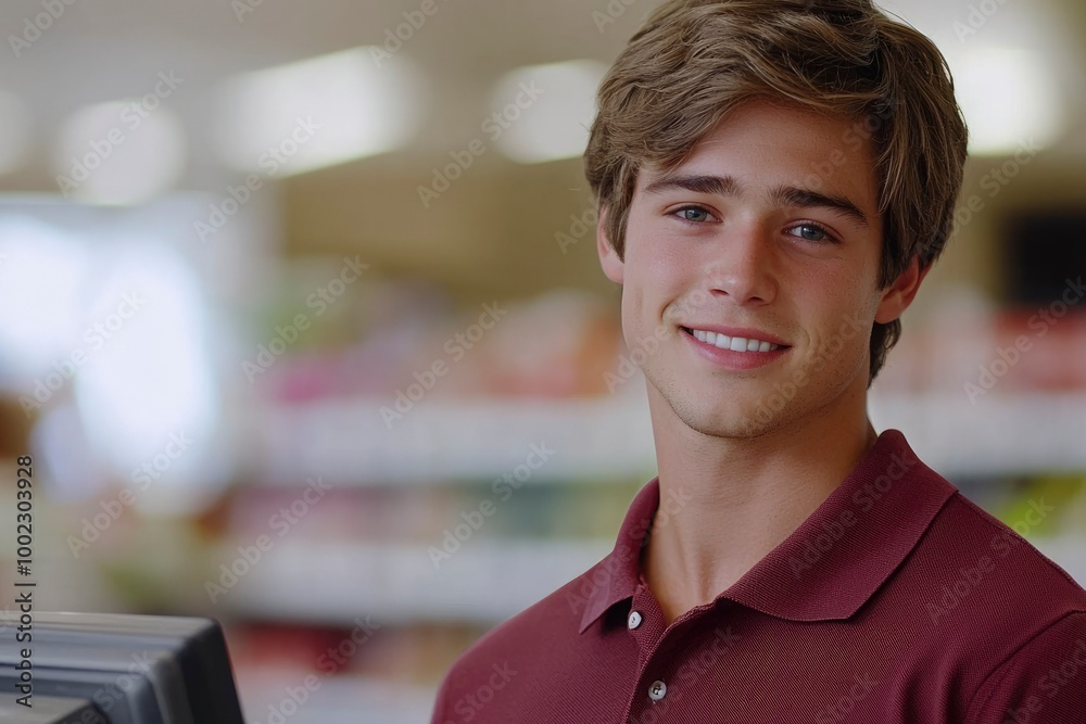 Fototapeta premium Portrait of a Young Man Smiling in a Store