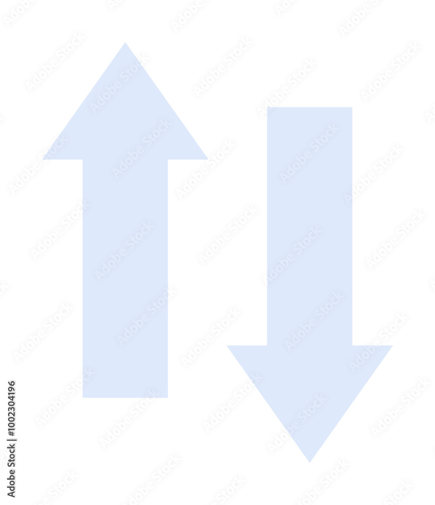 Two arrows, one pointing up and the other pointing down, indicating direction or movement. Ideal for navigation, decision-making, data trends, stock market, business strategies. Simple vector style. Two arrows, one pointing up and the other pointing down, indicating direction or movement. Ideal for navigation, decision-making, data trends, stock market, business strategies. Simple vector style.