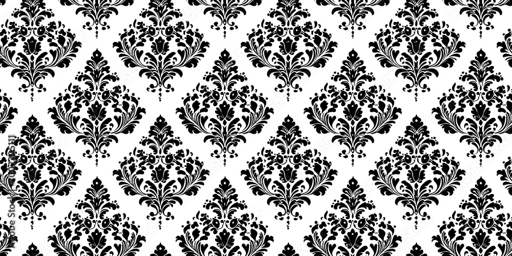 Damask pattern with intricate, floral motifs. Background seamless pattern. Damask pattern with intricate, floral motifs. Background seamless pattern.
