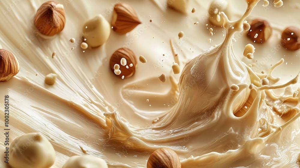 Cream, nuts, and milk poured onto image surface Cream, nuts, and milk poured onto image surface