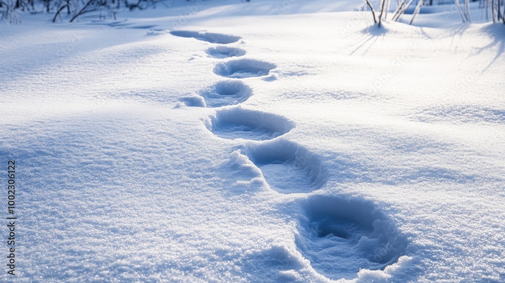 Human footprints in the snow in a snowdrift under sunlight close-up,Fresh footsteps, footprints, shoe prints or shoe marks in the shallow snow,glittering,sparkling in the winter sun,copy space. Human footprints in the snow in a snowdrift under sunlight close-up,Fresh footsteps, footprints, shoe prints or shoe marks in the shallow snow,glittering,sparkling in the winter sun,copy space.