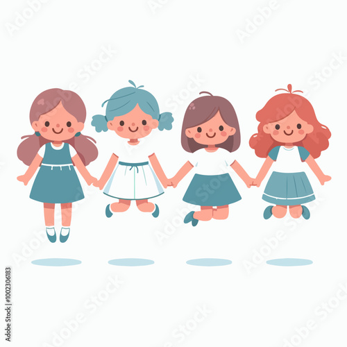character of a schoolgirl, cheerful, jumping, happy, successful