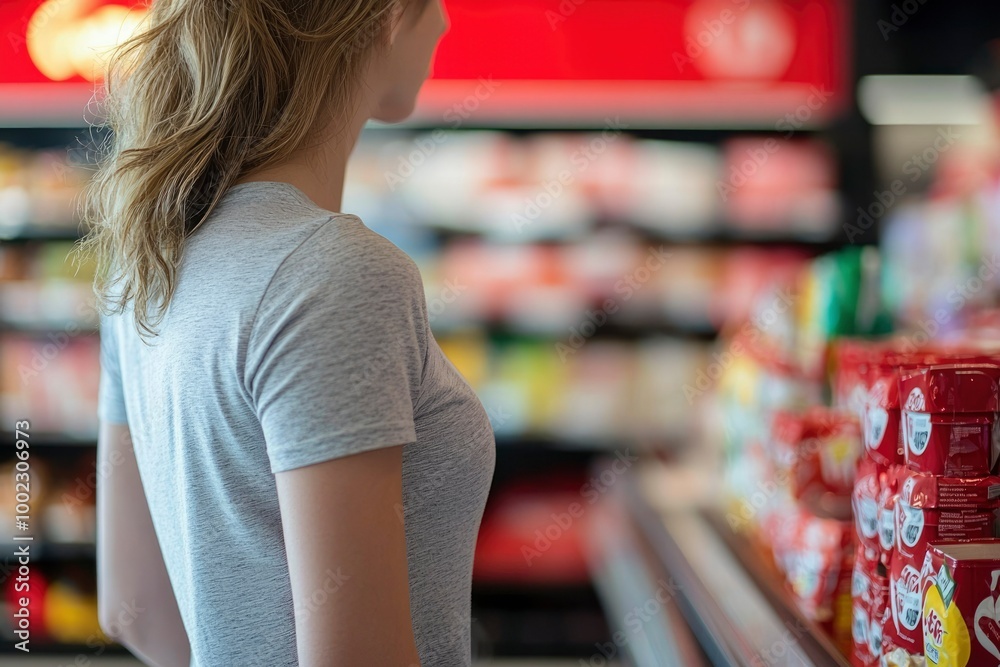 Woman with Blonde Hair Shopping in Grocery Store Woman with Blonde Hair Shopping in Grocery Store