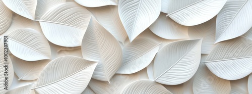 Stock image of white geometric floral leaves 3d tiles wall texture background banner panorama