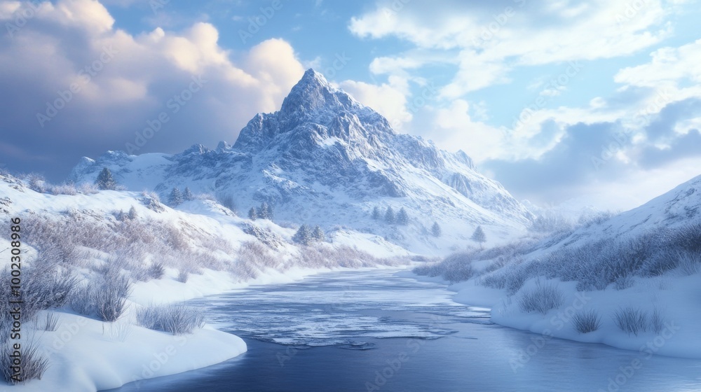 custom made wallpaper toronto digitalSnow-Covered Mountains with a Winding River