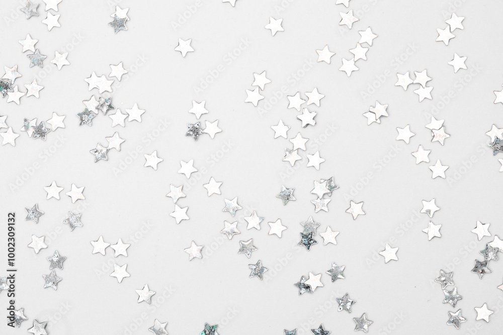 sparkles silver stars on white background with text place- Image sparkles silver stars on white background with text place- Image