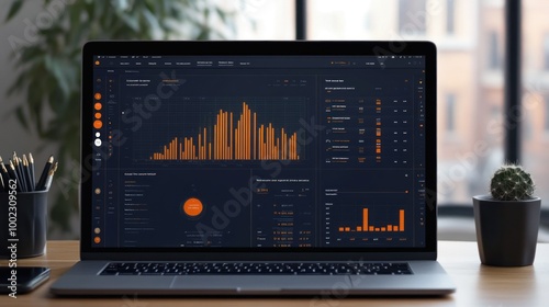 Laptop Displaying Cryptocurrency Dashboard with Charts and Data