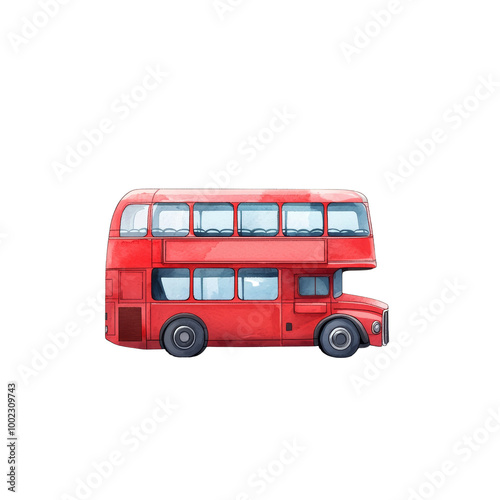 Illustration of a red double-decker bus, reminiscent of London's iconic transportation, isolated on a white background.