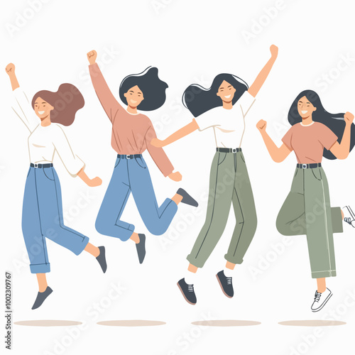 character of a schoolgirl, cheerful, jumping, happy, successful