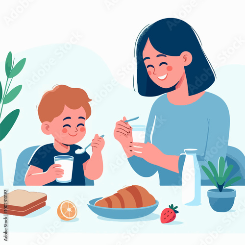 mother accompanying her child to eat