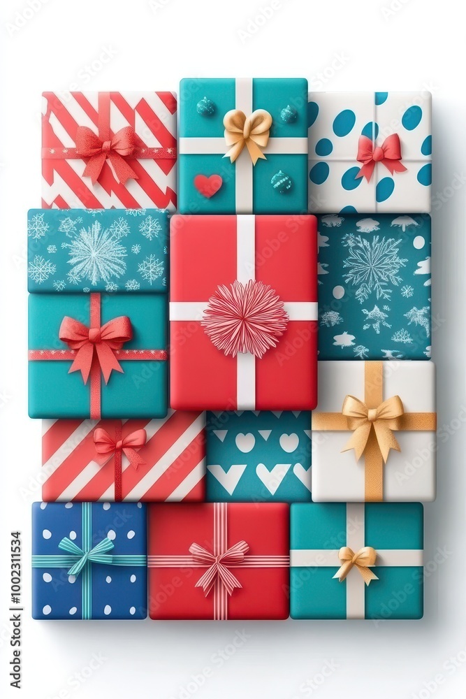 Fototapeta premium Colorful Christmas gift boxes stacked together