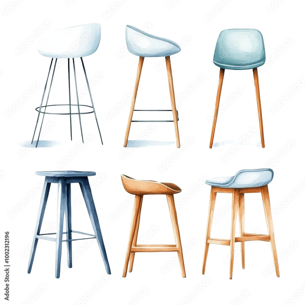Collection of modern bar stools in various designs and colors, perfect for kitchen or bar interiors. High-quality seating furniture options. Collection of modern bar stools in various designs and colors, perfect for kitchen or bar interiors. High-quality seating furniture options.