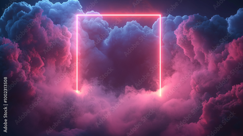 Fototapeta premium Neon Square Frame in Vibrant Cloudscape
