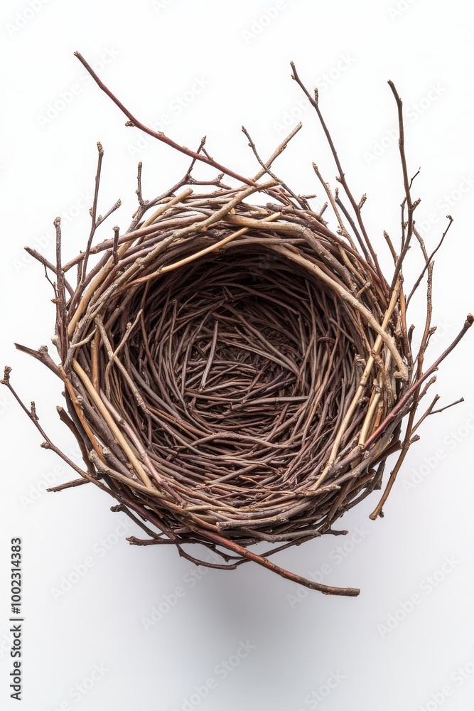 Obraz premium Natural Twig Nest Crafted Intricately With Twigs and Branches, Showcasing Detailed Structure and Design