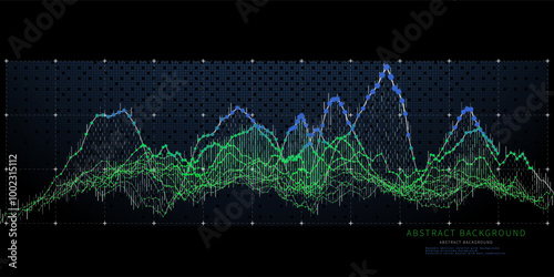 Abstract  background color graph from points on curves. Technology concept virtual points data.  Banner for business, science and technology data analytics. Big Data.