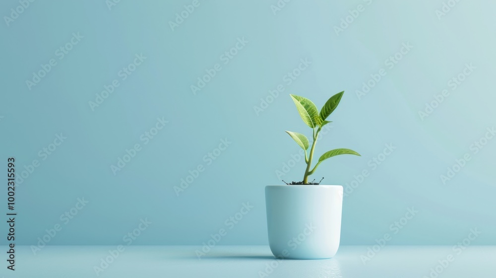 New Year's resolution banner, light blue background, single plant sprouting, large copy area for growth goals. 