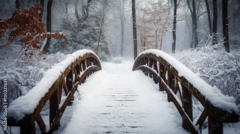 custom made wallpaper toronto digitalA Snow-Covered Wooden Bridge Through a Snowy Forest