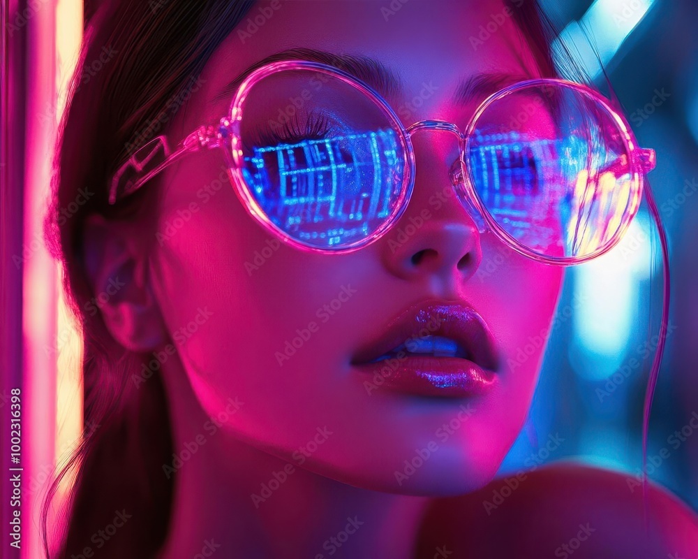 Fashion photoshoot with neon-lit city streets and glowing holographic accessories Futuristic Neon High Detail Fashion photoshoot with neon-lit city streets and glowing holographic accessories Futuristic Neon High Detail