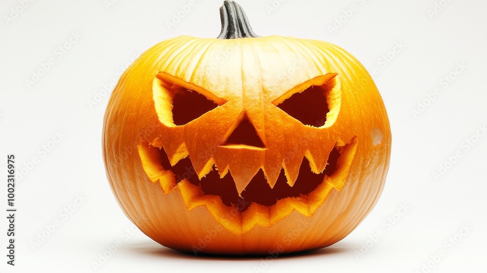 A menacing jack-o'-lantern with exaggerated sharp features and glowing eyes. Its sinister expression sets a perfect tone for a frightening Halloween night. A menacing jack-o'-lantern with exaggerated sharp features and glowing eyes. Its sinister expression sets a perfect tone for a frightening Halloween night.