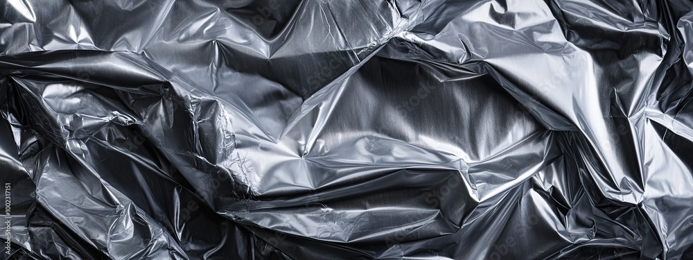 Close-up of the detailed texture of the wrinkled and shiny plastic wrap Close-up of the detailed texture of the wrinkled and shiny plastic wrap